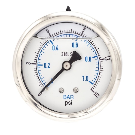Pic Gauges 2 1/2 in Dial, 1/4 in NPT Male Center Back Location, Stainless Steel Case Material PRO-302L-254B-01